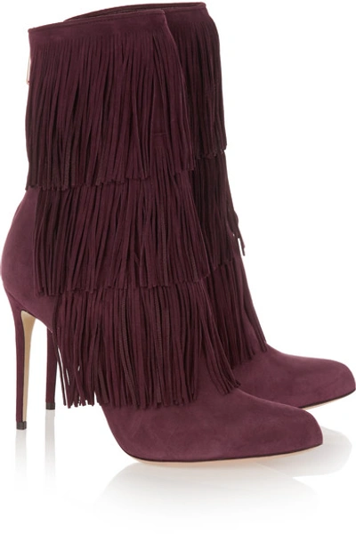 Shop Paul Andrew Taos Fringed Suede Ankle Boots In Burgundy