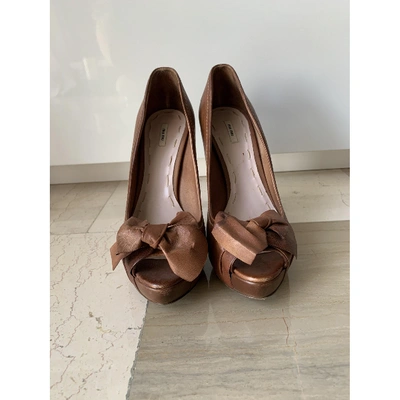 Pre-owned Miu Miu Leather Heels In Camel