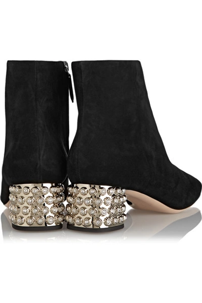 Shop Miu Miu Crystal-embellished Suede Ankle Boots In Black