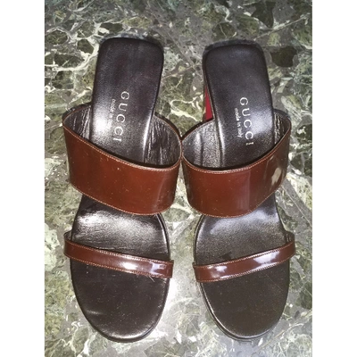 Pre-owned Gucci Leather Sandals In Burgundy