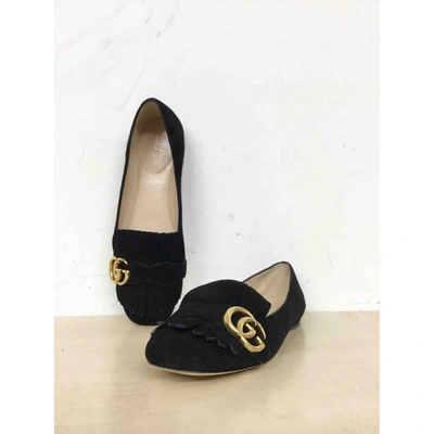 Pre-owned Gucci Marmont Black Suede Flats