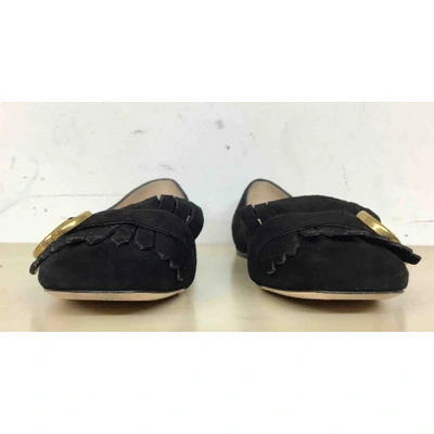 Pre-owned Gucci Marmont Black Suede Flats