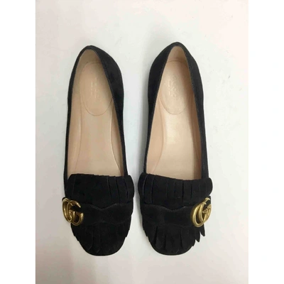 Pre-owned Gucci Marmont Black Suede Flats