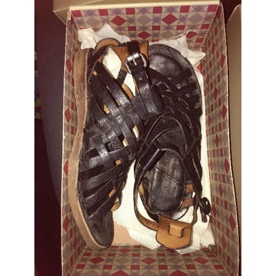 Pre-owned As98 Black Leather Sandals