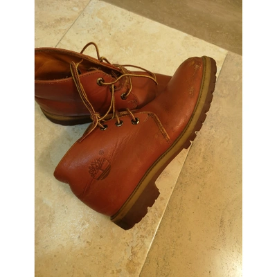 Pre-owned Timberland Leather Lace Ups In Orange