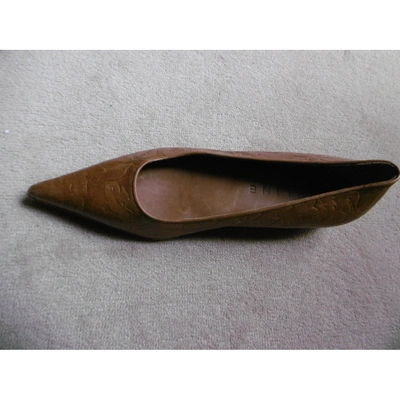 Pre-owned Celine Leather Ballet Flats In Camel