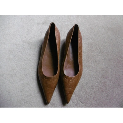 Pre-owned Celine Leather Ballet Flats In Camel