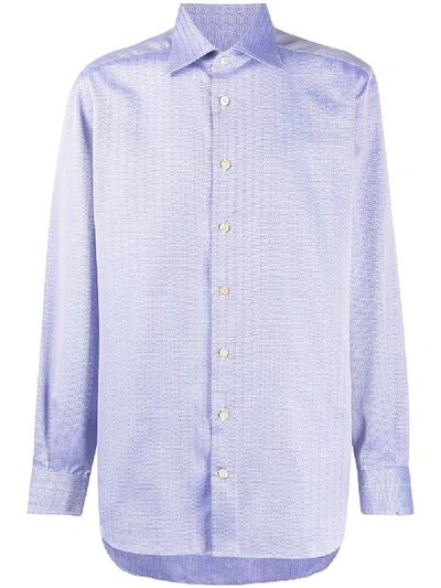 Shop Kiton Spread-collar Herringbone Shirt In Blue