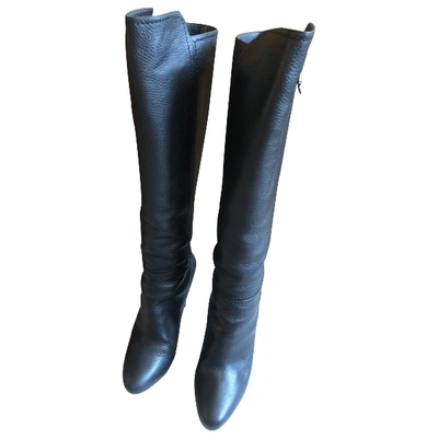 Pre-owned Emporio Armani Leather Western Boots In Black