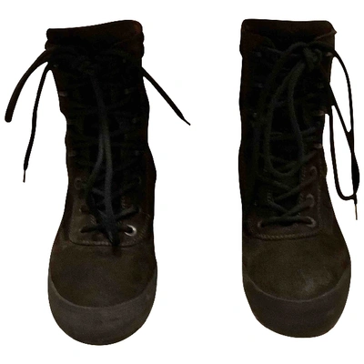 Pre-owned Yeezy Leather Ankle Boots In Brown