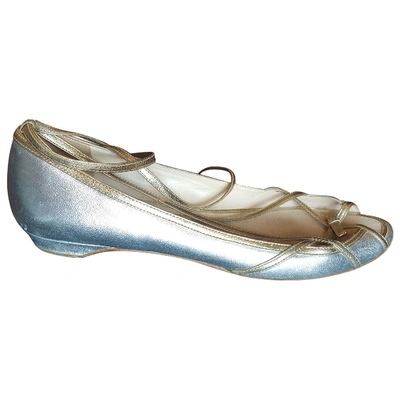 Pre-owned Prada Leather Ballet Flats In Silver