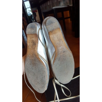 Pre-owned Prada Leather Ballet Flats In Silver