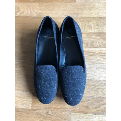 Pre-owned Saint Laurent Anthracite Glitter Flats
