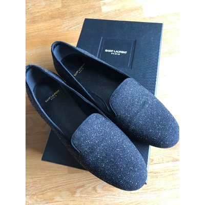 Pre-owned Saint Laurent Anthracite Glitter Flats