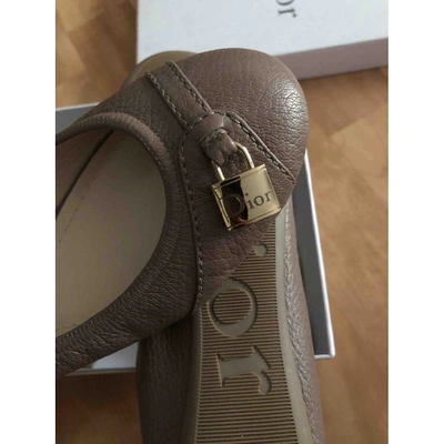 Pre-owned Dior Khaki Leather Ballet Flats