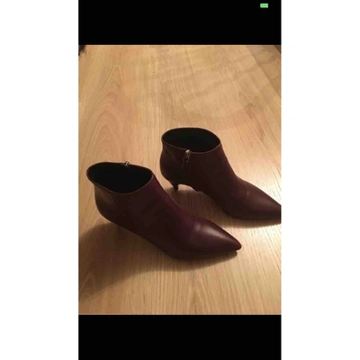 Pre-owned Prada Leather Ankle Boots In Burgundy