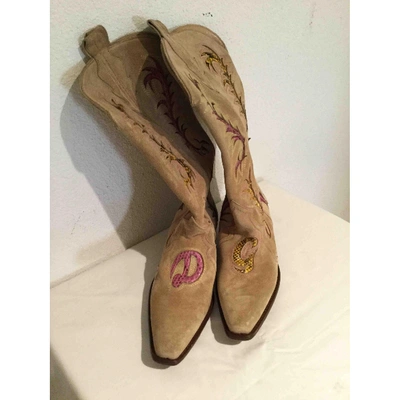 Pre-owned Dolce & Gabbana Cowboy Boots In Beige