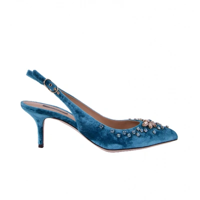 Pre-owned Dolce & Gabbana Blue Velvet Heels