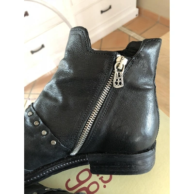 Pre-owned As98 Leather Biker Boots In Black
