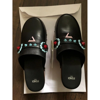 Pre-owned Fendi Leather Mules & Clogs In Black