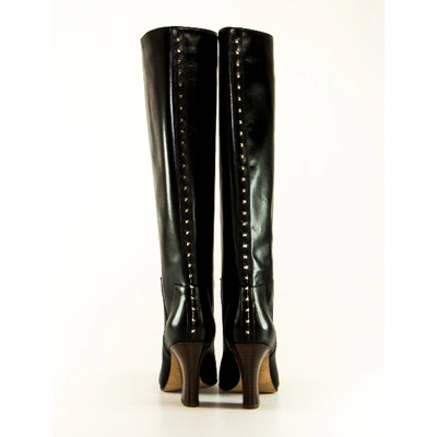 Pre-owned Valentino Garavani Rockstud Patent Leather Boots In Black