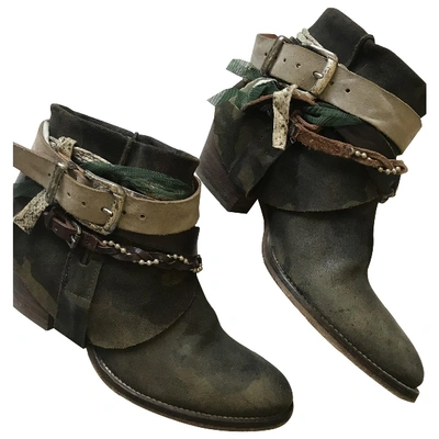Pre-owned Elena Iachi Khaki Leather Ankle Boots