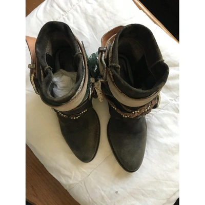 Pre-owned Elena Iachi Khaki Leather Ankle Boots