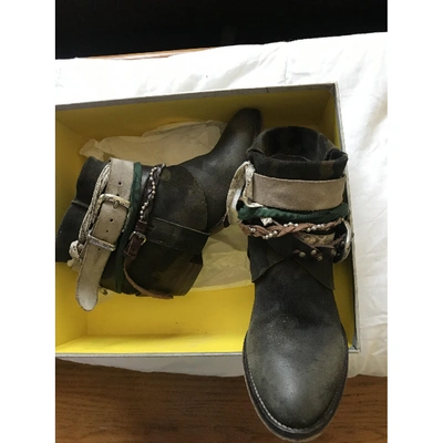 Pre-owned Elena Iachi Khaki Leather Ankle Boots