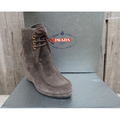 Pre-owned Prada Lace Up Boots In Brown