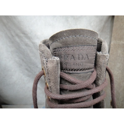 Pre-owned Prada Lace Up Boots In Brown