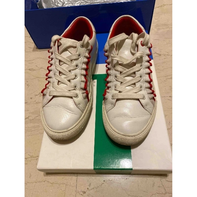 Pre-owned Tory Sport Leather Trainers In White