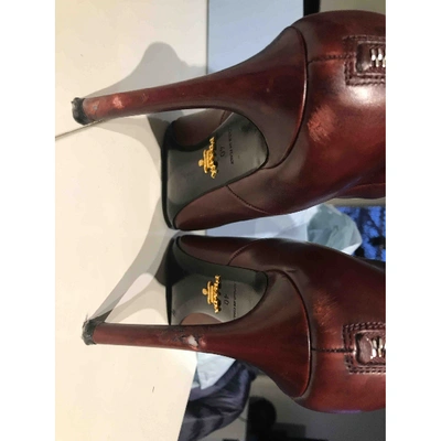 Pre-owned Prada Leather Boots In Burgundy