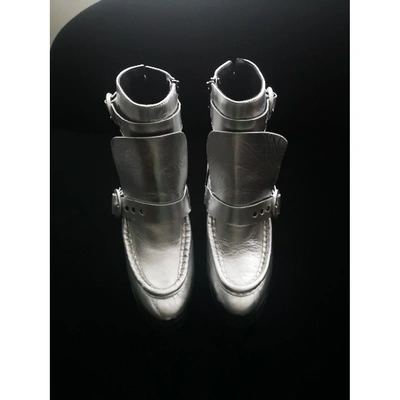 Pre-owned Buffalo Leather Biker Boots In Silver