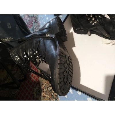 Pre-owned Pinko Leather Biker Boots In Black