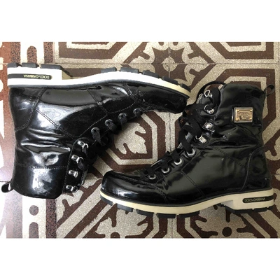 Pre-owned Dolce & Gabbana Black Patent Leather Ankle Boots