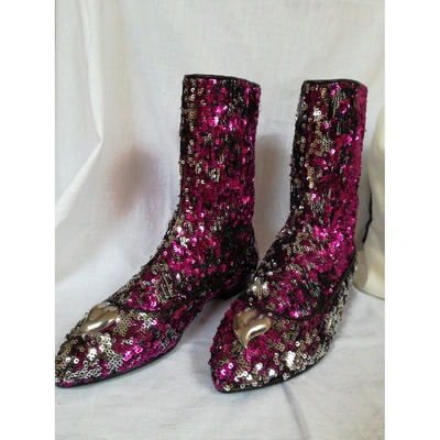Pre-owned Aperlai Glitter Ankle Boots In Pink