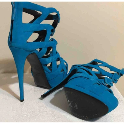 Pre-owned Giuseppe Zanotti Turquoise Suede Sandals