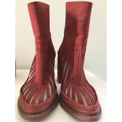 Pre-owned Ann Demeulemeester Red Suede Boots