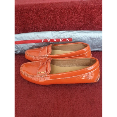 Pre-owned Prada Patent Leather Flats In Orange