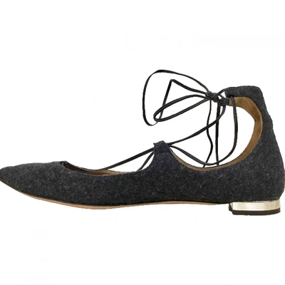 Pre-owned Aquazzura Christy Black Tweed Ballet Flats