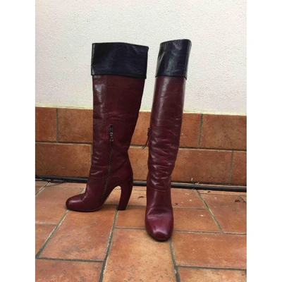 Pre-owned Miu Miu Leather Boots In Burgundy