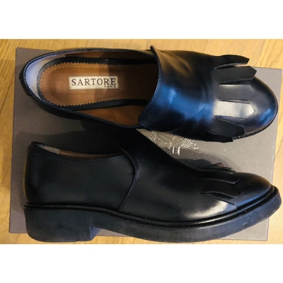 Pre-owned Sartore Leather Flats In Black