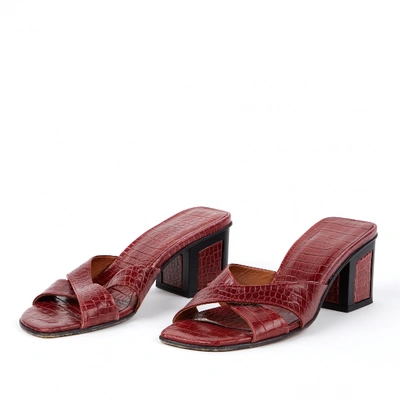 Pre-owned By Far Leather Mules & Clogs In Burgundy