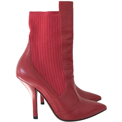 Pre-owned Fendi Red Leather Ankle Boots