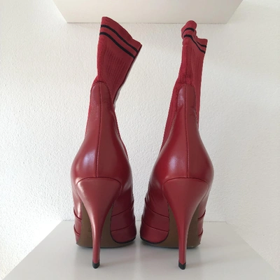 Pre-owned Fendi Red Leather Ankle Boots