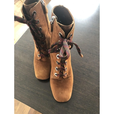 Pre-owned Prada Camel Suede Ankle Boots