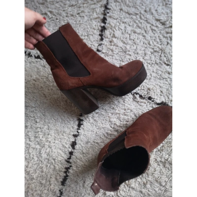 Pre-owned Topshop Tophop  Brown Suede Ankle Boots