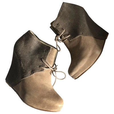 Pre-owned Opening Ceremony Pony-style Calfskin Ankle Boots In Brown