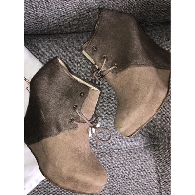 Pre-owned Opening Ceremony Pony-style Calfskin Ankle Boots In Brown