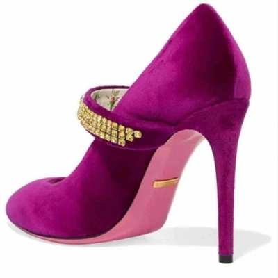 Pre-owned Gucci Sylvie Purple Velvet Heels